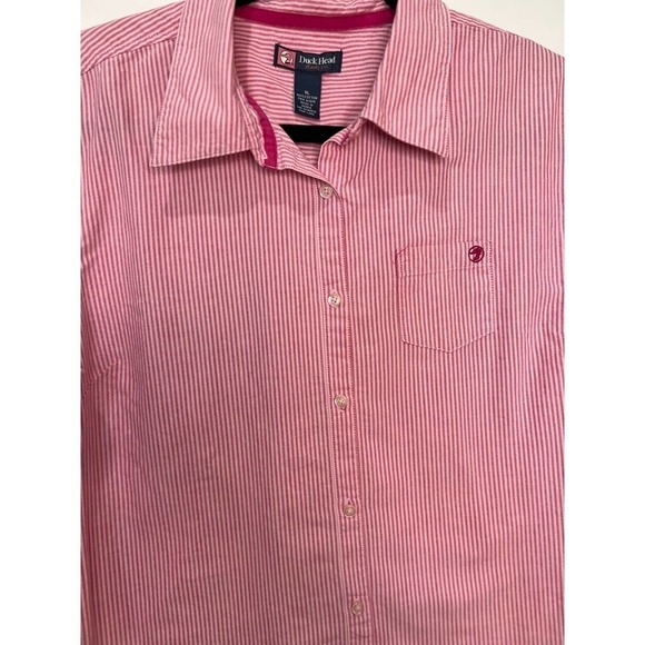 Duck Head Pink Striped Button Down Shirt Womens Size XL Pleated 3/4 Sleeves - Picture 4 of 8
